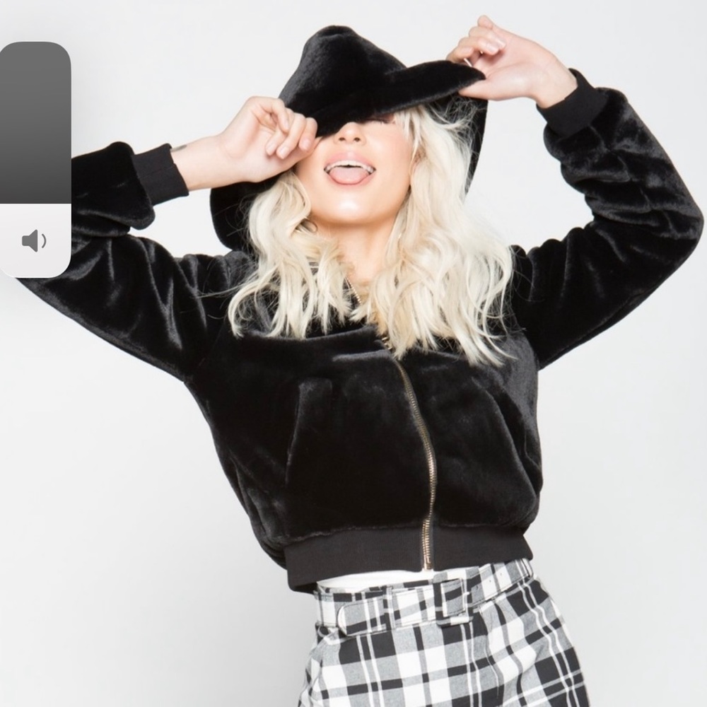Eggie  black faux fur jacket.